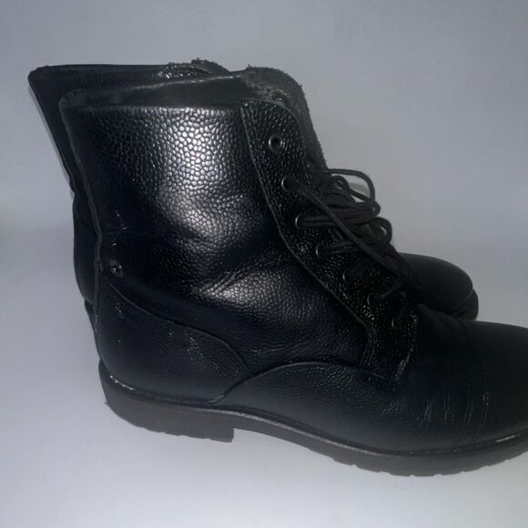 Diesel Black Leather Combat Boots Men’s US 40 Lace-Up Round Toe Ankle